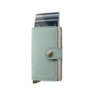 Secrid Miniwallet Pebble in light green pebble leather with card slide and snap closure clasp