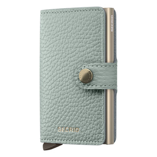 Secrid Miniwallet Pebble in light blue European cowhide leather with embossed texture and metal card protector