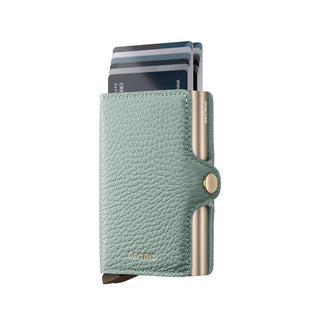Secrid Twinwallet Pebble European cowhide wallet in light green with cardholder and metal detail