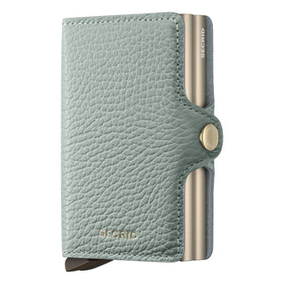 Secrid Twinwallet Pebble in textured European cowhide leather with visible card mechanism and snap button closure