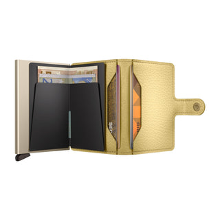 Secrid Miniwallet Pebble in beige European cowhide with multiple card slots and bill holder open view