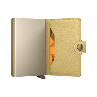 Secrid Miniwallet Pebble in beige European cowhide leather with metal card protector open view