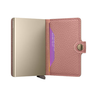 Secrid Miniwallet Pebble in pink European cowhide leather with metal card protector open view