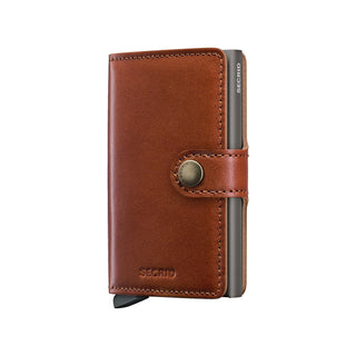Secrid Miniwallet Texano in brown European cowhide leather with metal card protector and snap closure