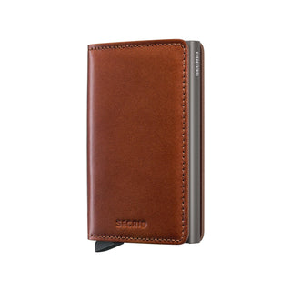 Secrid Slimwallet Texano in brown European cowhide with metal card protector visible on the side