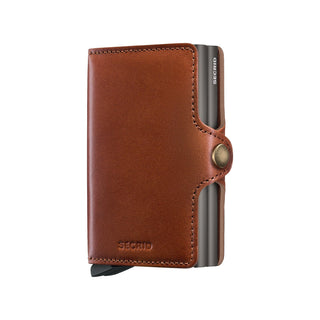 Secrid Twinwallet Texano brown European cowhide wallet with metal card protector and snap button closure