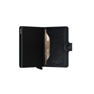 Secrid Miniwallet Veg black European cowhide with textured leather and card slot open view