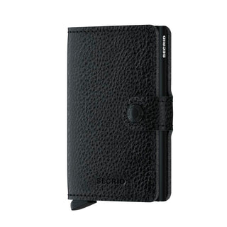 Secrid Miniwallet Veg in black European cowhide leather with textured finish and secure snap closure