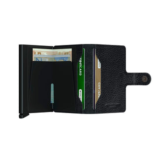 Secrid Miniwallet Veg black textured European cowhide leather wallet with cards and cash inside