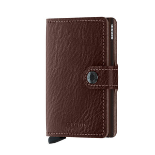 Secrid Miniwallet Veg in brown European cowhide leather with textured surface and secure snap closure