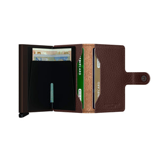 Secrid Miniwallet Veg in brown European cowhide leather with card slots and cash compartment open view