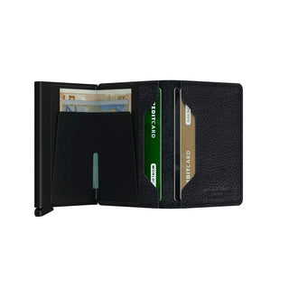 Secrid Slimwallet Veg in black European cowhide showing organized card slots and cash compartment