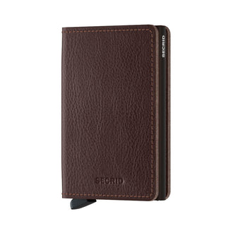 Secrid Slimwallet Veg in brown European cowhide leather with embossed SECRID logo and card slide mechanism
