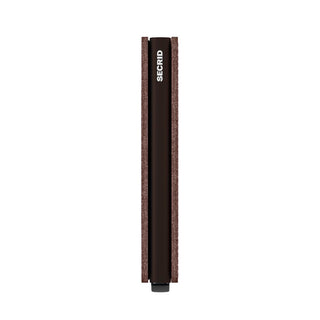 Secrid Slimwallet Veg with slim brown European cowhide leather and black metal casing side view