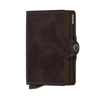 Secrid Twinwallet Vintage brown European cowhide leather wallet with embossed texture and metal clasp