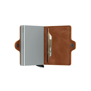 Secrid Twinwallet Vintage with brown European cowhide and aluminum card protector open view