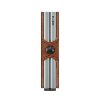 Secrid Twinwallet Vintage in brown European cowhide with sleek silver aluminum casing and button closure