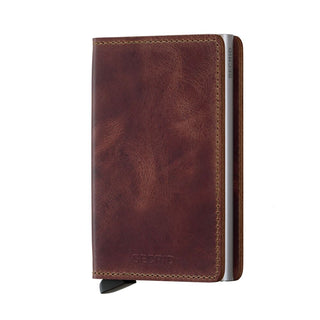 Secrid Slimwallet Vintage with rich brown European cowhide leather and aluminum card protector edge