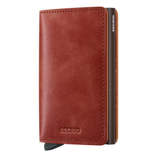 Secrid Slimwallet Vintage in brown European cowhide leather with embossed SECRID logo and metal card protector