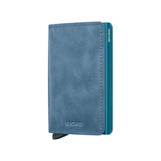 Secrid Slimwallet Vintage in blue European cowhide leather with compact slim design and embossed logo