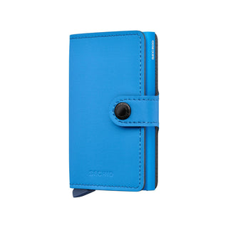 Secrid Miniwallet Yard Powder in bright blue microfiber with secure button closure and compact design