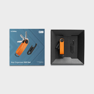 Orbitkey Key Organizer Active + Multi-Tool v2 Set with orange TPU and stainless steel components in gift packaging