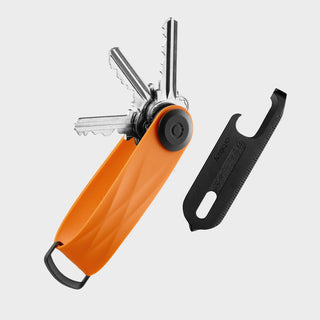 Orbitkey Key Organizer Active + Multi-Tool v2 Set with bright orange TPU polymer and black stainless steel tool