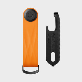 Orbitkey Key Organizer Active + Multi-Tool v2 Set in orange TPU and black stainless steel with textured details