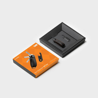 Orbitkey Key Organizer Active + Multi-Tool v2 Set displayed in open black box with orange packaging on white background