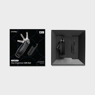 Orbitkey Key Organizer Pro + Multi-Tool v2 Set in black leather with stainless steel tools inside gift box