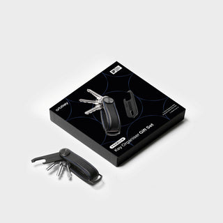 Orbitkey Key Organizer Pro + Multi-Tool v2 Set with black leather and stainless steel tools on white background
