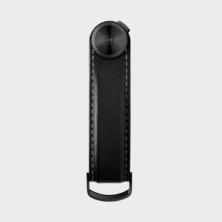 Orbitkey Key Organizer Pro Leather in black with metal dial and stitched leather detailing from top view