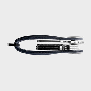 Orbitkey Key Organizer Pro Leather with compact black leather frame and neatly stacked metal keys inside