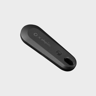Orbitkey x Chipolo Bluetooth Tracker v2 in black ABS plastic with button and keyring hole