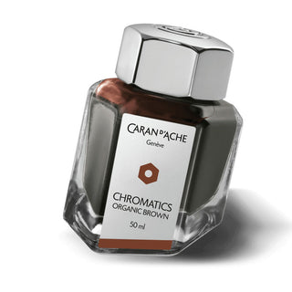 Caran d'Ache Fountain Pen Ink Bottle 50 ml in organic brown with hexagonal clear glass design