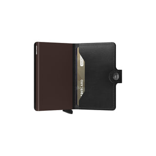 Secrid Miniwallet Original open showing black European cowhide leather and card slot with one card visible
