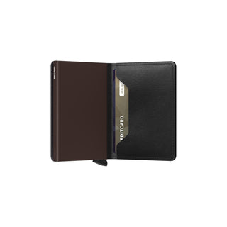 Secrid Slimwallet Original with black European cowhide leather and a visible card in inner pocket