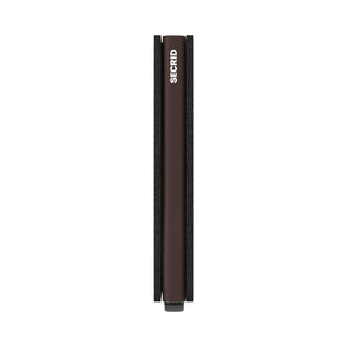 Secrid Slimwallet Original side view with slim dark brown European cowhide leather and SECRID logo visible