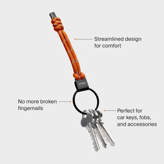 Orbitkey Urban Loop Keychain with orange polyester paracord and black stainless steel ring holding keys