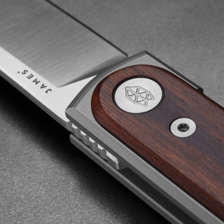 James The Duval Knife with rosewood handle and detailed blade engraving by The James Brand
