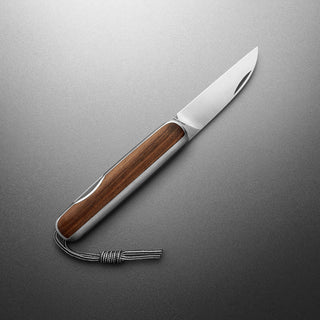 James The Pike Knife with rosewood handle and sleek stainless steel blade laid flat on grey surface