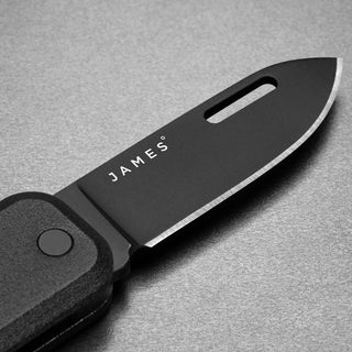 James The Elko Knife with black Sandvik 12C27 steel blade and sleek minimalist handle design