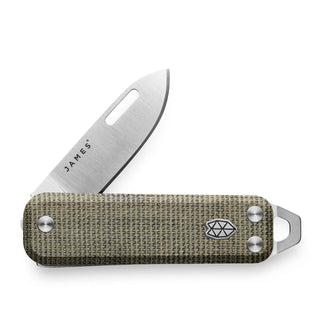 James The Elko Knife with textured Micarta handle and compact stainless steel blade by The James Brand