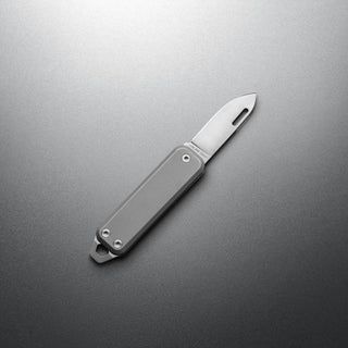 James The Elko Knife by The James Brand with gray aluminum handle and compact blade design