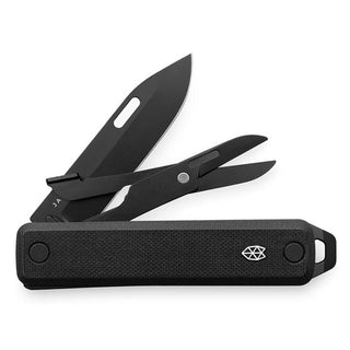 James The Ellis Scissors Knife with black Micarta handle and matte black Sandvik steel blade by The James Brand
