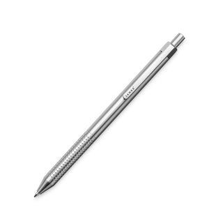 James The Burwell Ballpoint Pen in stainless steel, angled on white
