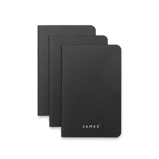 Three black James The Daily Notebook - 3 Pack stacked and fanned on white