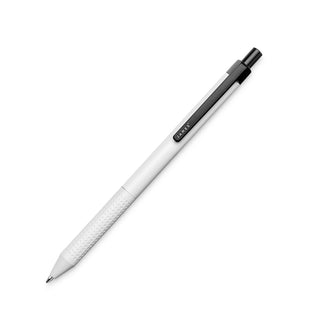 James The Burwell Ballpoint Pen in Bone and Black finish, angled on white