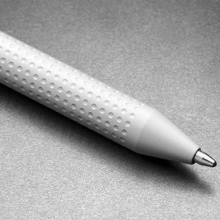 Close-up of James The Burwell Ballpoint Pen Bone textured grip and tip