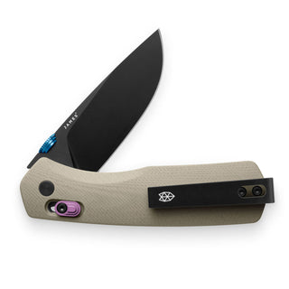 James The Carter Knife with black VG-10 blade and beige textured Micarta handle by The James Brand